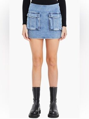 Grey Lab Light Blue Denim Mini Skirt with Front Patch Pockets, Size XS, EUC